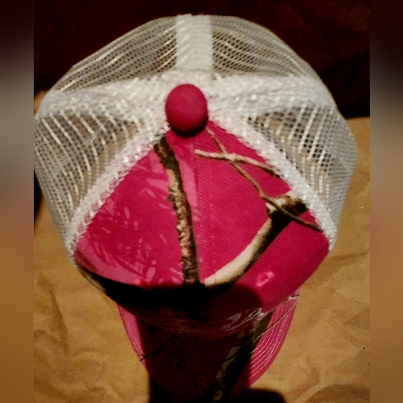 Santa Cruz Mountains Pink Camo cap, trucker style vented mesh back, velcro OS. - Picture 4 of 10